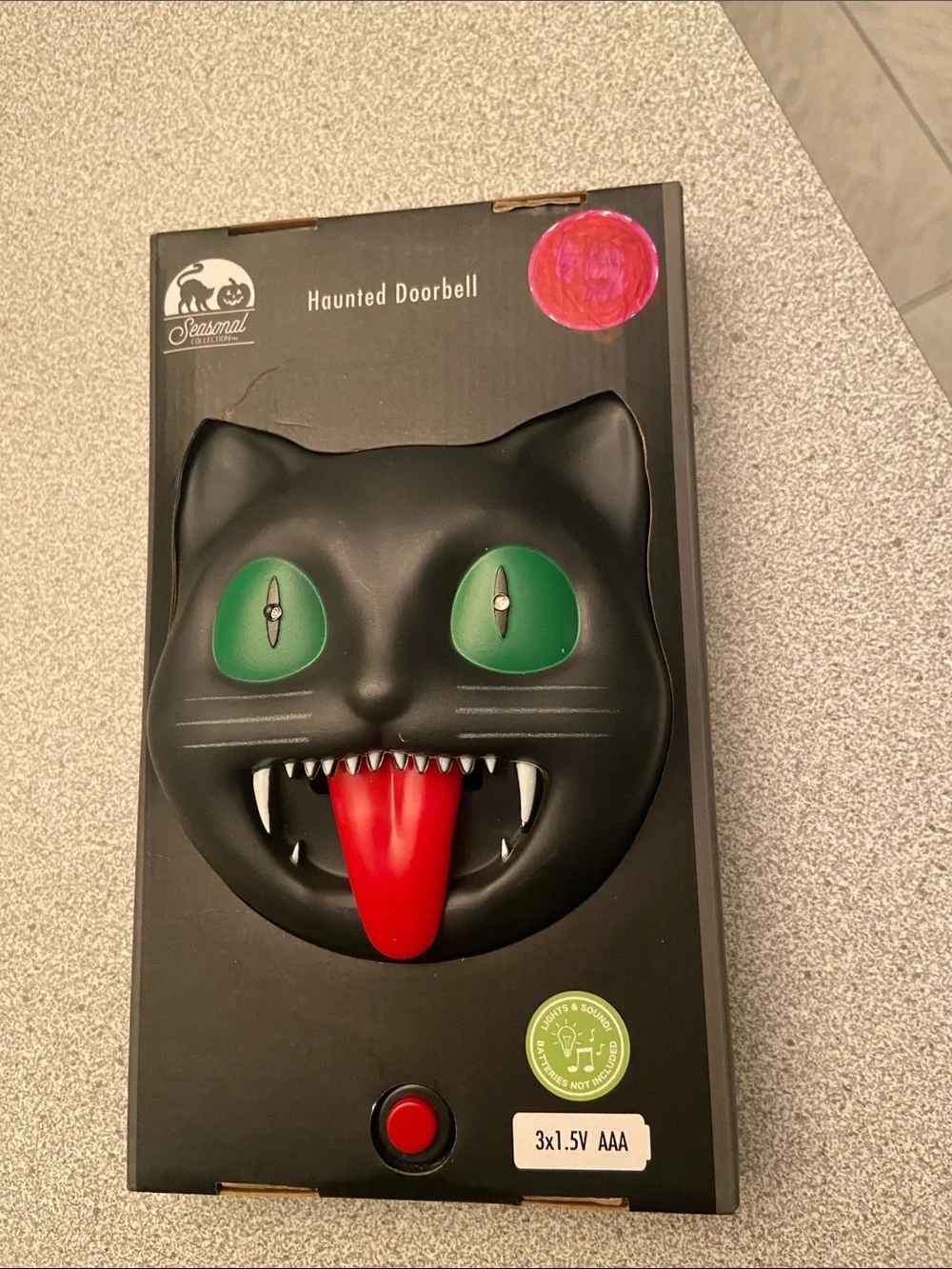 Haunted Cat Doorbell - Black with Green Eyes and Red Tongue -
